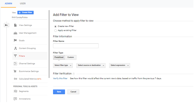 Dodaj nowy filtr w google analytics