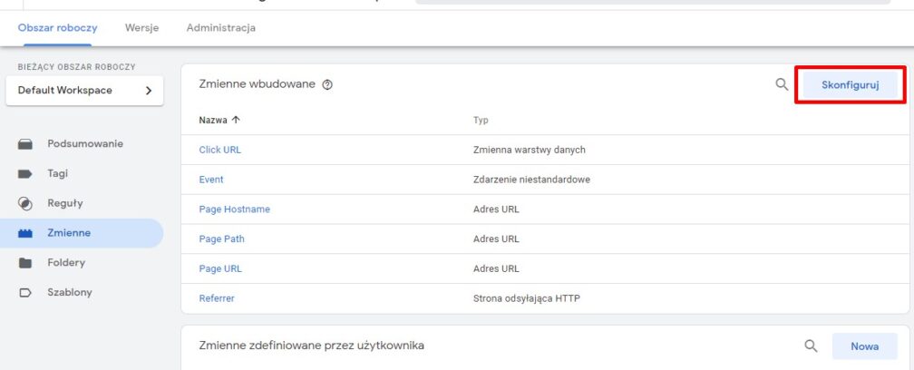 Konfigurowanie zmiennej wbudowanej